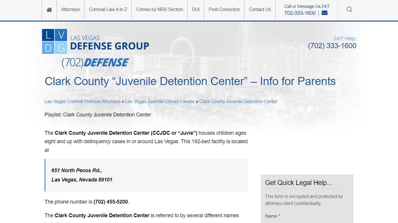 Clark County “Juvenile Detention Center” – Info for Parents